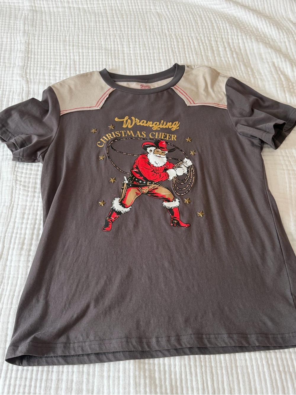 NWOT Howdy Hamby Gray Santa Graphic Tee - Christmas Cheer